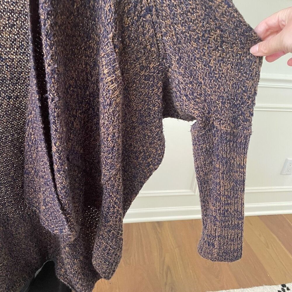 Cecico Womens Brown Navy Blue Drape Open Front Cardigan Sweater Pockets L - Picture 4 of 9